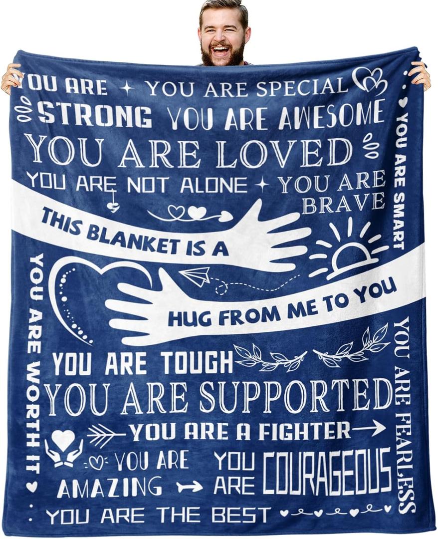 Healing Hug Blanket 60"x50", Inspirational Gifts for Men, Comfort Items Chemo Patients, After Surgery Recovery Gifts, Cancer Get Well Gifts for Men, Blue (You Are-blue)