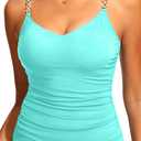 Tankini Tops for Women - V Neck Tummy Control Bathing Suit Top Only No Bottom