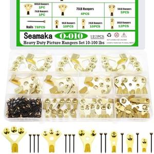 Seamaka 127PCS Picture Hangers,Heavy Duty Picture Hanging Hardware with Nails,Decorative Picture Hanging Kit Holds 10-100 lbs on Wooden/Drywall for Pictures,Clock,Mirror,House Decoration, 3 Boxes