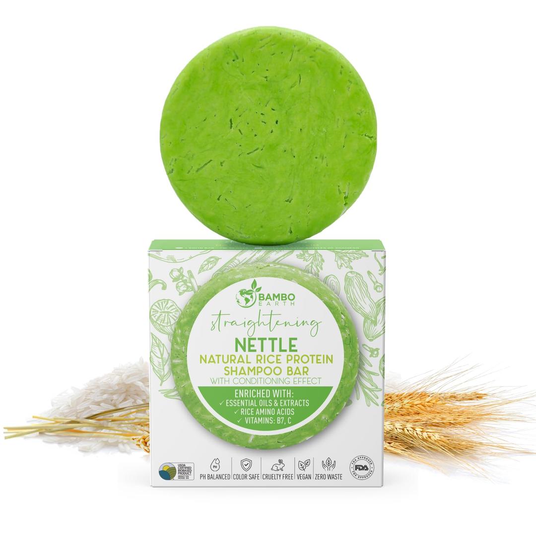 2 x Solid Rice Protein Water Shampoo Bar With Conditioner Effect Hair Soap  Shampoo Bars For Hair With All Natural Plant Based Essential Oils And Zero Waste Packaging (Nettle)