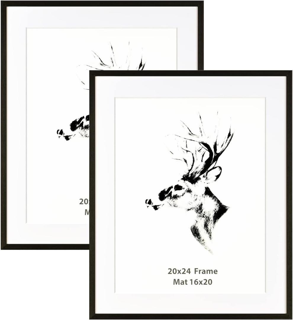 Yaetm 20x24 Black Wood Picture Frame with Mat for 16x20 Set of 2, Solid Wood Frame for Photos, Posters & Art Prints, Horizontal and Vertical Wall Mount (2 pack, Anthracite Black)