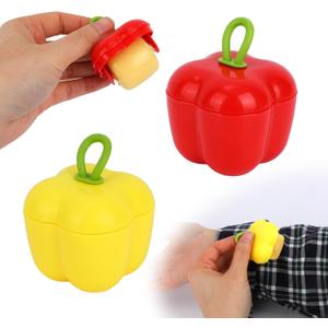 2pcs Mini Portable Lint Roller for Pet Hair, Reusable and Washable Small Sticky Roller Cute Pocket Bell Pepper Shape Dog Cat Hair Remover for Clothes Furniture Car Seats Travel Home Use (Red, Yellow)