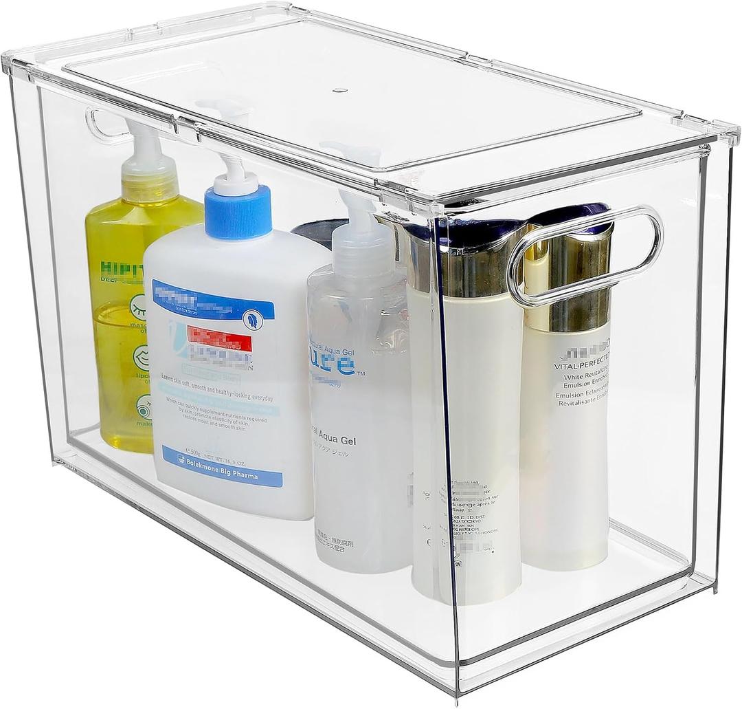 shopwithgreen Refrigerator Organizer and Storage Bins with Pull-out Drawer, Stackable Clear Fridge Drawer Organizer with Handle Design, Plastic Kitchen Pantry Storage Containers, 1Pack, 9.5QT, Clear 
