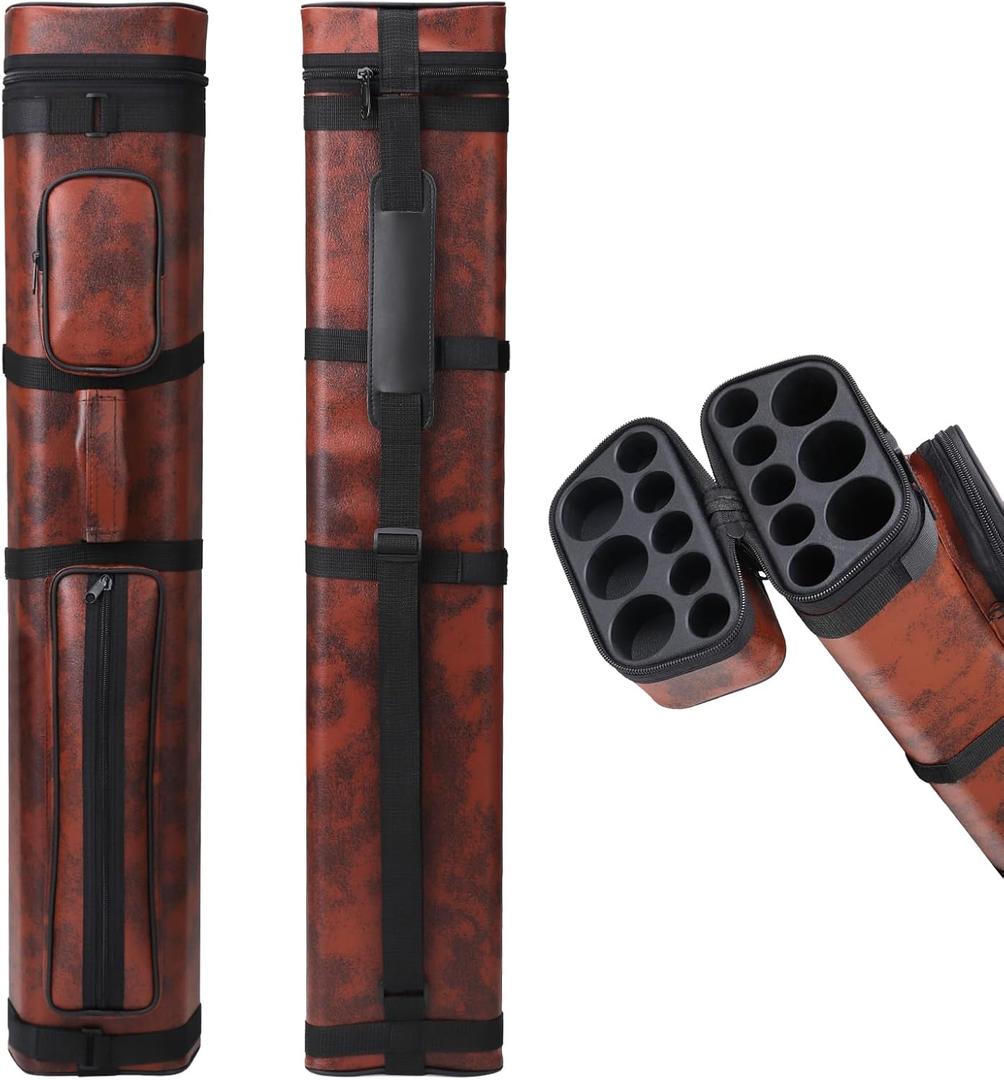 3x5 Leatherette Pool Cue Case - Holds 3 Butts and 5 Shafts (Brown)