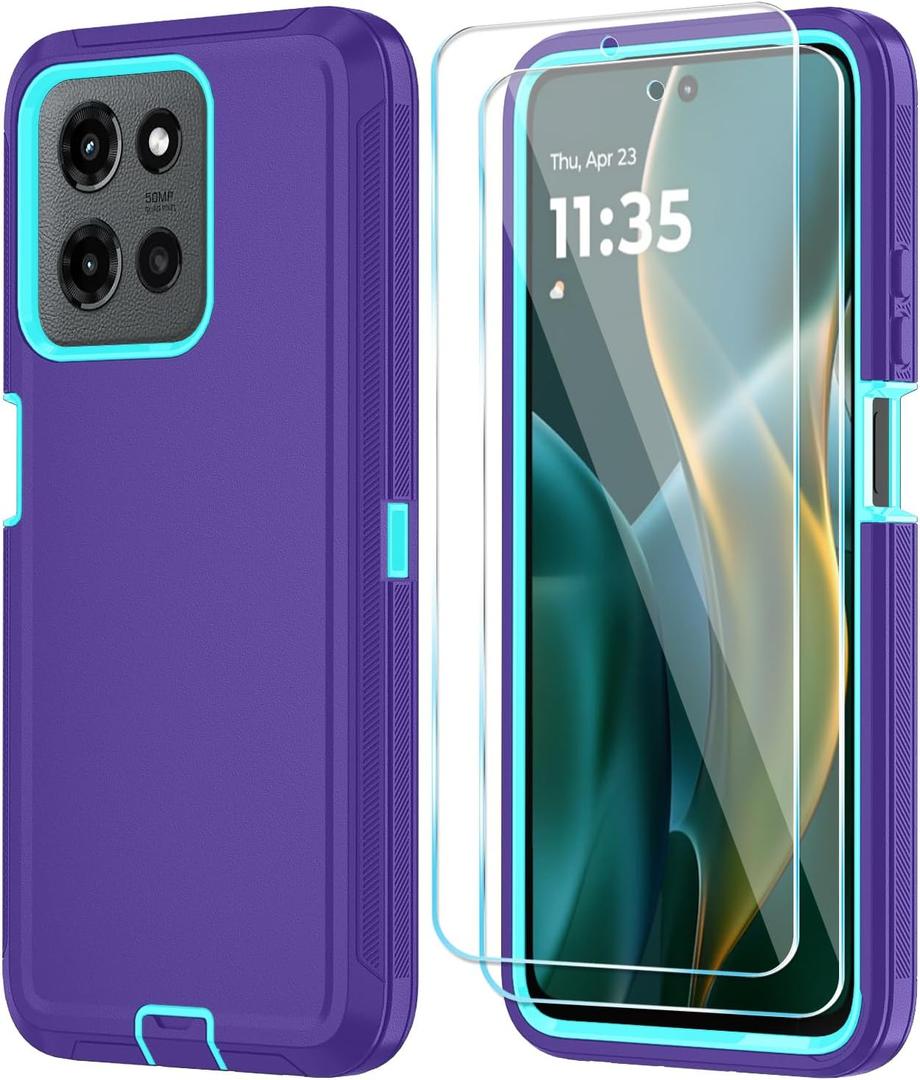 Qinmay Phone Case for Motorola Moto G 2025/Moto G Play 5G 2025 Case with HD Screen Protector, Heavy Duty Shockproof & Dropproof 3-Layer Cover Phone Case,PurpleSkyBlue