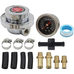 LVOUP Manual Adjustable 1-5 PSI Fuel Pressure Regulator Carburetor Carb Fuel Pump Kit with 0-15 PSI Pressure Gauge and Fuel Block