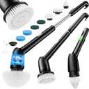 LyriFine Electric Spin Scrubber, New Full-Body IPX7 Waterproof Bathroom Cleaner Brush, Shower Scrubber with Long Handle & 2 Speed, Heads Replacement, Cleaning Supplies for Tub Shower Tile Floor (Pure Black)