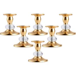 Candle Holders Set - 12pcs Silver Taper Candlestick Holders Vintage Brass,Metal Crystal Candle Stands Elegant Candlestick Holders Set for Centerpiece Fireplace Candle Decor (Golden, 3 Sets(6 Pcs))