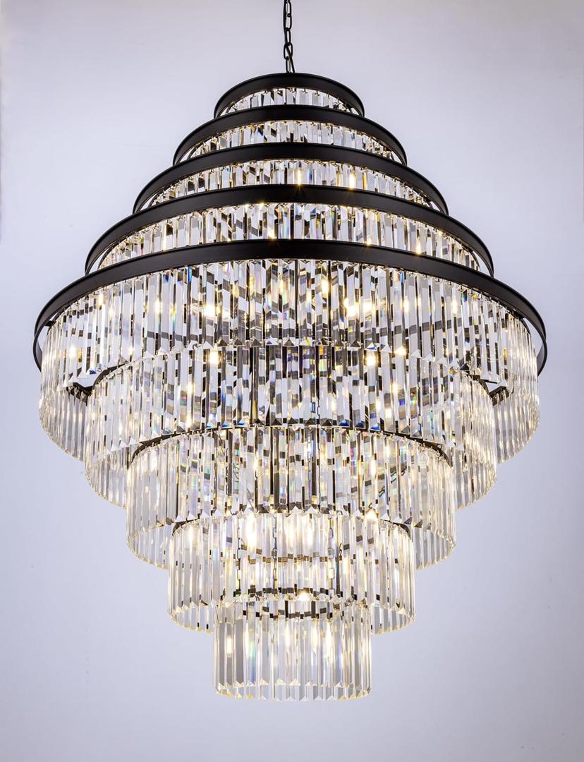 Wellmet Extra Large Crystal Chandelier, Black 9-Tier Luxury Crystal Chandelier, for Living Room, Dining Room, Porch, Entryway, Hallway, Restaurant, 40''W