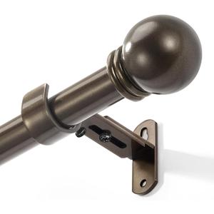 Curtain Rods for Windows 16 to 150 Inches, Curtain Rod Max Adjustable Length of 160 IN, 6/8" Diameter Drapery Rods Round Finials, Brown, Pack of 1