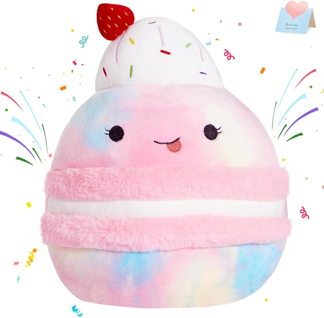 12" Macaron Plush Pillow Stuffed Animals Original Plushie Cupcake Pink Ice Cream Squishy for Kids Boys Girls