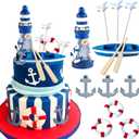 LaVenty 11 PCS Nautical cake Topper Baby Shower Nautical Cake Decoration Wedding Bachelorette Engagement Party Supplies Nautical Party Supplies Favors