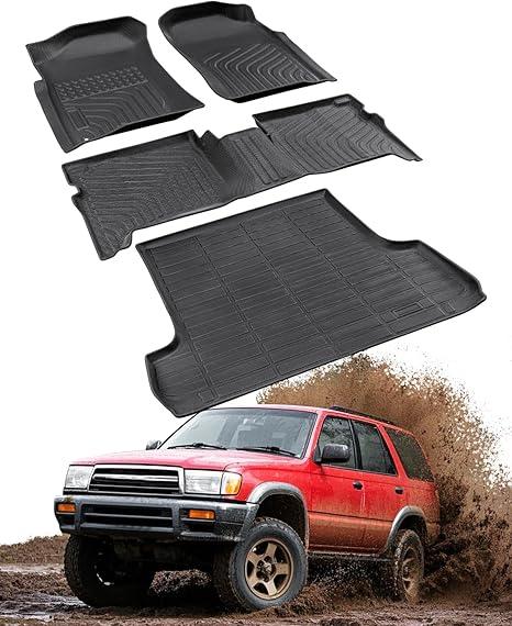 Car Floor Mats for Toyota 4Runner: 1996 1997 1998 1999 2000 2001 2002 All Weather Automotive Cargo Liners Full Set SUV Accessories, Cutsom Fit for Toyota 3rd Gen 4Runner N180 96-02 Rubber Trunk Mat