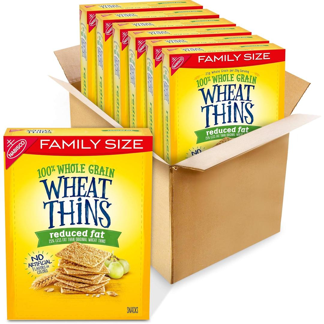 Wheat Thins Reduced Fat Snacks, Whole Grain Wheat Crackers, Bulk Snack Crackers, Family Size, 6 - 12.5 oz Boxes (EXP 04/17/26)