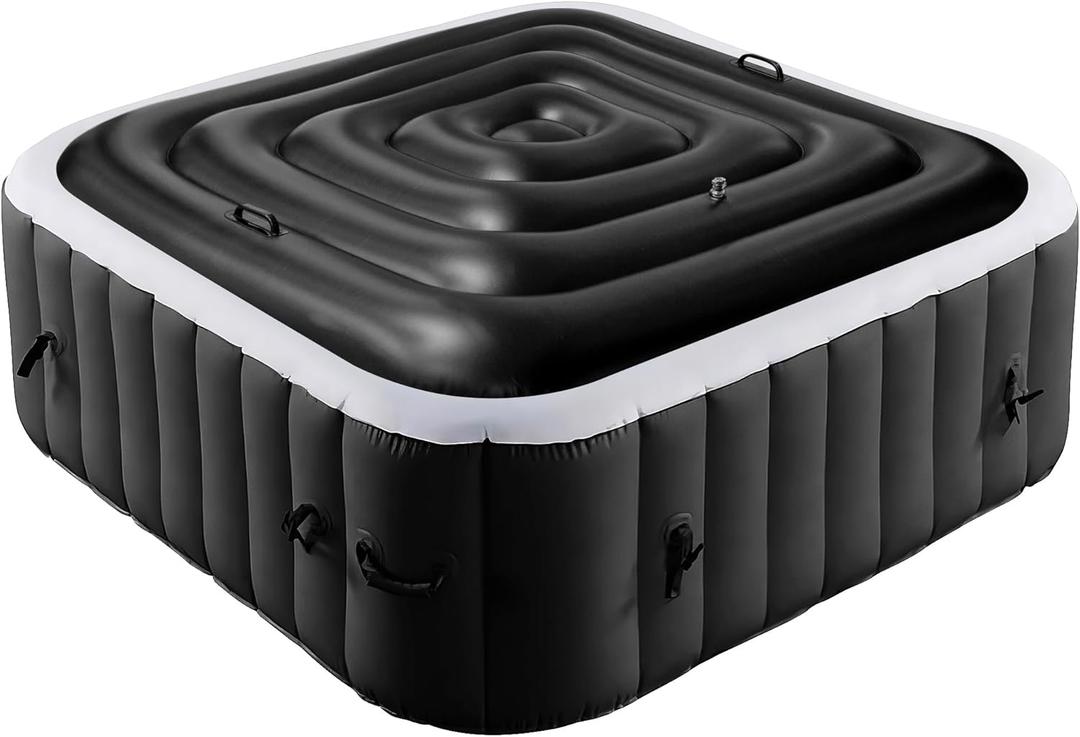 Tlswshsy 4.2 Ft Black Inflatable Hot Tub Cover- Energy Saving lid for Square Hot Tub- Foldable Protective Rain Overflow Cover with Handle for Outdoor Inflatable Hot Tubs