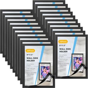 20 Pieces Magnetic Sign Holder 8 x 11.5inches, Self-Adhesive Door Window Document Reusable Adhesive Frames, Wall Glass Peel and Picture Frames (Black)