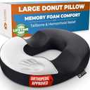 5 STARS UNITED Donut Pillow Hemorrhoid Tailbone Cushion – Large Cushion for Pain Relief – Coccyx, Prostate, Sciatica, Pelvic Floor, Pressure Sores, Pregnancy, Postpartum Recovery, Black
