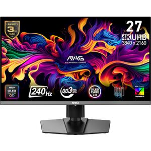 Msi MAG 272UP QD-OLED X24 27-Inch 4K UHD Gaming Monitor, 3840 x 2160, Quantum Dot OLED Panel, 240Hz, 0.03ms, DisplayHDR True Black 400, AMD FreeSync Premium Pro, USB C (15W PD), Frame-Less, Black