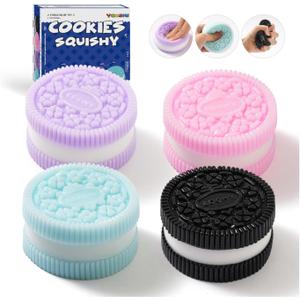 4Pcs Taba Fidget Squishy Toys, Ultra Soft Stress Relief Toys for Kids Adults, Kawaii Cute Cookies Squeeze Sensory Toys, Decompression Anxiety Relief Party Favors Gifts for Girls & Boys