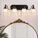 Black Vintage Bathroom Vanity Light Fixture, 4-Light Vanity Light for Bathroom, Antique Matte Black Finish with Crystal Glass Shade, Lighting Fixtures Over Mirror for Bedroom Living Room