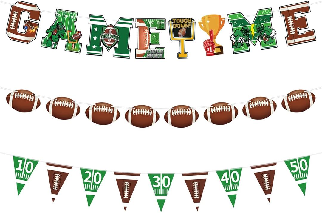 Mulbozy Game Time Football Banner, 8 Ft Football Party Banner Decoration, Football Garland Pennant Banners for Birthday, Sports Fantasy Football Party Decor