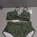 Amy Babe Women's High Waisted Bikini Sets Push Up Twist Front Spaghetti Straps Ruched Two Piece Swimsuit Bathing Suit, Medium, Olive