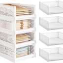 Wanheart Stackable PP Material Drawer Boxes for Wardrobe Storage Foldable Wardrobe Storage, Suitable for Bedrooms White 4-Piece Set (Small, short model)