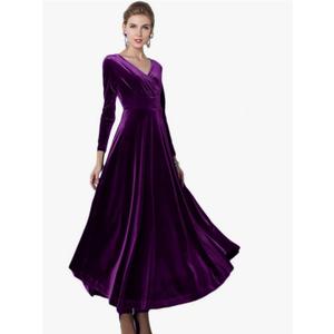 Urban CoCo Women Long Sleeve V-Neck Velvet Stretchy Long Dress, 2XL