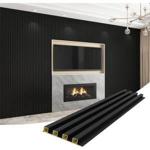 8-Pack WPC Wall Panels 108’’ x 6.1’’ 3D Slat Wall Panel Acoustic Wall Paneling for Interior Wall Decor TV Background Kitchen Bedroom Black