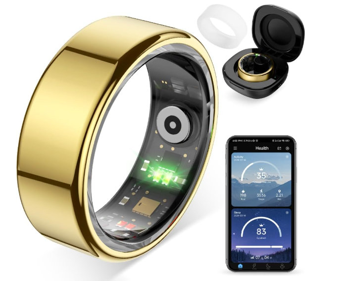 COLMI R02 Smart Ring, Smart Ring for Women and Men, No Subscription Fee, with a Charging Case, Supports Heart Rate, Blood Oxygen, Sleep Health Monitoring. (Gold, Size 8)