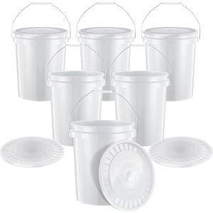 United Solutions 5-Gallon Heavy-Duty Buckets with Snap-On Lids, 6-Pack – BPA-Free, Food-Grade Plastic, Multi-Purpose Storage for Home, DIY, and Job Sites – White