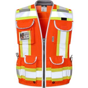 Dib Safety Reflective Vest Heavy Duty, High Visibility Two Tone Engineer Vest, Made with 3M Tape, Padded Collar, Retractable ID Pocket, Orange 2XL (XX-Large)