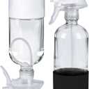 2 Pack 360 Glass Spray Bottles with Silicone Sleeve, 16 oz Empty Refillable Containers with Adjustable Spray Nozzles, Spray Bottles for Hair, Cleaning Solutions and Plants Black&White