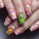 Christmas Press on Nails Short Square Pink Christmas Fake Nails with Glitter Xmas Light Strip Design Christmas False Nail Artificial Full Cover Glue on Nails for Women Cute Winter Nail Decor 24Pcs