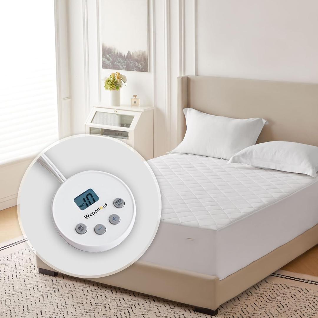 Wapaneus Diamond Qquilted Heated Mattress Pad Twin Size 10 Heat Settings with 1-12 Hours Timer Auto Off,Deep Pocket Fits up to 18",Microfiber Bed Warmer,ETL Listed Machine Washable,39"x75"