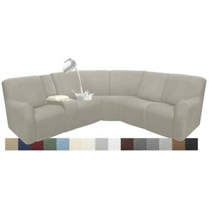 ROFASVCO Reclining Sectional Couch Covers L Shape Waterproof Washable Recliner Sofa Cover for L Shaped Sectional Super Stretch Soft Corner Recliner Slipcovers (5 Seater 1 Console Cover, Light Khaki)