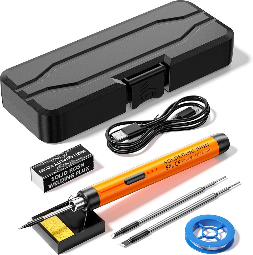 Cordless USB Rechargeable Portable Soldering Iron, 3-speed Temperature Adjustable, Heating Core, Soldering Iron Cord, Rosin, Soldering Iron Stand, Storage Case