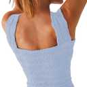 Jar of Love Womens Tank Top Square Neck Wide Strap Crop Tops Flower Going Out Tops Slim Fit Lettuce Trim Summer Cami Tops (Blue, S)