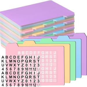 Harloon 50 Pack 4 x 6 Inch Index Card Dividers with 2 Number Alphabet Sticker with Tab, Dry Erase Index Card Guide Set, Photo Recipe Divider for Office Business Back to School Supplies, Candy Color