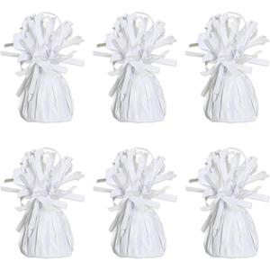 Beistle White Metallic Plastic Wrapped Balloon Weights For Birthday Parties, Weddings, Anniversaries, Table Décor, Celebrating With You Since 1900, 5.5" x 2.5", 6 Piece
