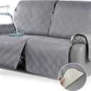 TAOCOCO 100% Waterproof Oversized Loveseat Recliner Cover, Non Slip Split Couch Covers for Reclining Loveseat with Elastic Straps for Kids Pets(Oversized 2 Seater, Gray) (Grey)
