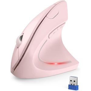 TECKNET Ergonomic Mouse, 4800 DPI Wireless Vertical Mouse with 5 Adjustable DPI Levels, 2.4GHz Optical Carpal Tunnel Mouse, 6 Buttons for Laptop, Desktop, PC, MacBook - Pink
