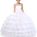 Women Crinoline Petticoat 6 Hoop Skirt A line Slip Floor Length Underskirt for Wedding Dress Ball Gown (Medium-X-Large, White)