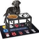 ADENGL Metal Raised Dog Bowl, 10" Tall Elevate Dog Feeder Stand with 2 Stainless Steel 42oz Bowls & 16x24 Non-Slip Mat – Stronger Dogs Food & Water Bowl Stand (Black)