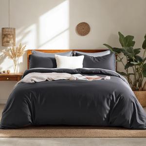 NEXHOME PRO Duvet Cover Queen, Duvet Cover Set, Ultra Soft, Viscose from Bamboo Cooling, 1 Duvet Cover and 2 Pillowcases, 90"x90", Dark Grey, Comforter Not Included