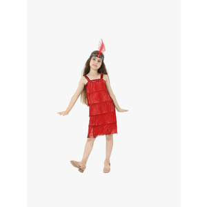 Girl's 20s Flapper Dresses Costume Dress Childrens Party Fringed Dresses with Feather Headband,Size Adult Medium