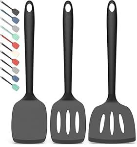 Coukre Silicone Spatula Set of 3, High Heat Resistant, BPA-Free, Kitchen Utensils, Fish Spatula, Solid & Slotted Turner for Non-Stick Pans, Flipping Eggs, Pancakes, Fish, Burgers (3, PureBlack) Coukre Silicone Spatula Set of 3, High Heat Resistant, BPA-Free, Kitchen Utensils, Fish Spatula, Solid & Slotted Turner for Non-Stick Pans, Flipping Eggs, Pancakes, Fish, Burgers (3, PureBlack)