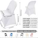 10 Packs White Spandex Stretch Folding Chair Covers for Wedding Party,Universal Fitted Washable Dining Seat Slipcovers Protector Decoration for Holiday Banquet Birthday Celebration Event