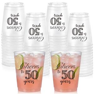 Acellegic 50 Pack 50th Birthday Frost Cups 12 oz Cheers to 50 Years Birthday Decorations Disposable Clear Plastic Cups for Women Men Cold Drinks Wedding Anniversary Party Favors