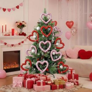 6 Pcs Valentines Day Decorations Tree Picks 6.7 Inch Large Heart Ornaments Red Pink 3D Glitter Picks Ornaments for Tree Topper Home Wedding Office Holiday Party Anniversary Decor